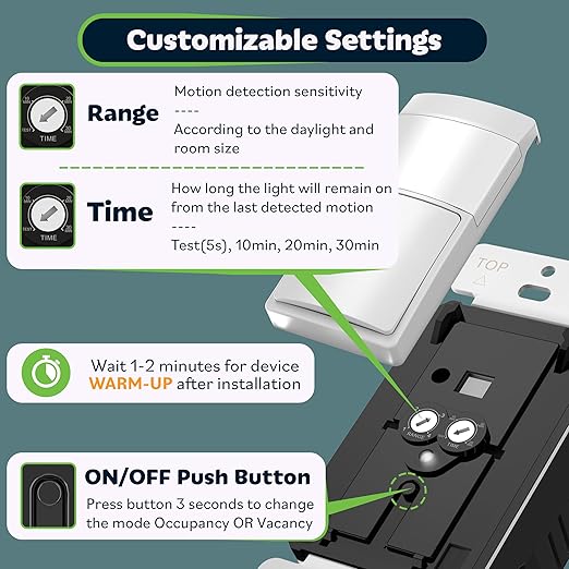 TOPGREENER PIR Motion Sensor Light Switch, Occupancy & Vacancy Motion Sen...