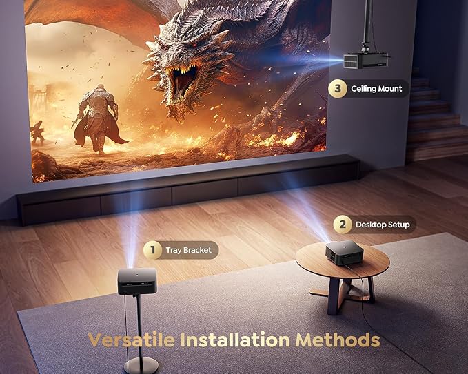 Smart Projector with WiFi 6 and Bluetooth, 4K Support, Outdoor Movie Proyector