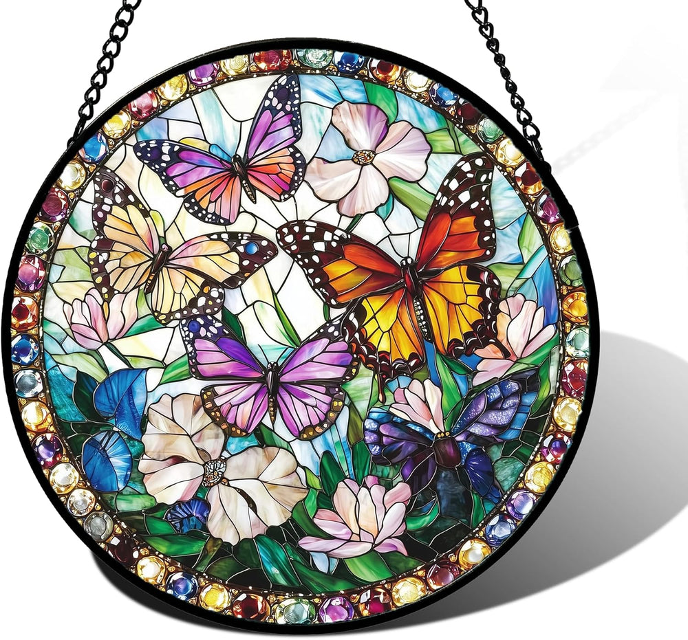 DASTOLL Stained Glass Window Hanging, Colorful Butterfly Suncatcher