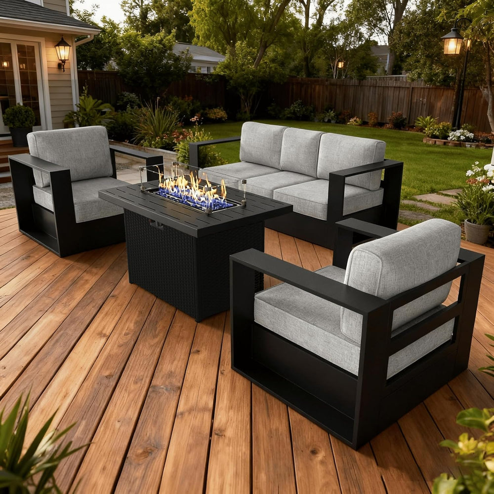 4 Piece Oversized Aluminum Outdoor Furniture Set with Fire Pit