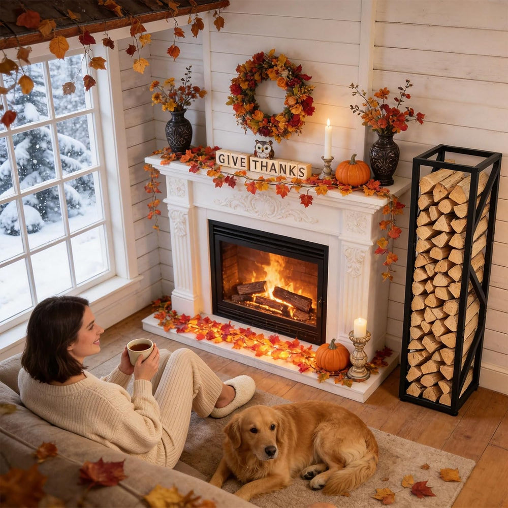 Firewood Rack Indoor, 47 Inch Heavy Duty Fireplace Log Holder Anti-Tip Hook