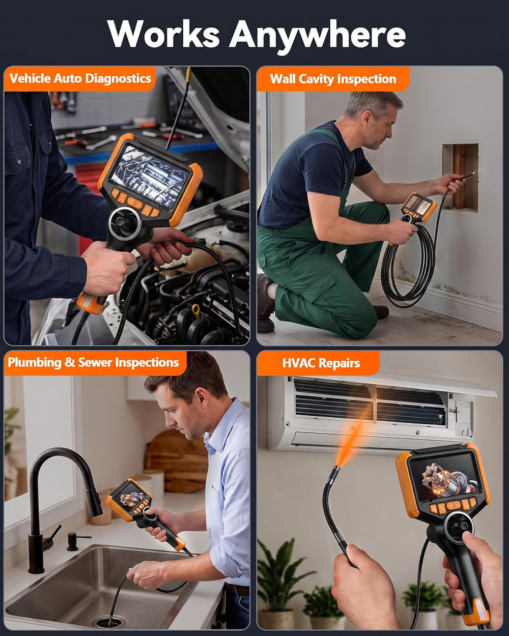 TORQBEAST-4-way borescope-borescope Camera with Light-Dual Lens Endoscope-Ins...