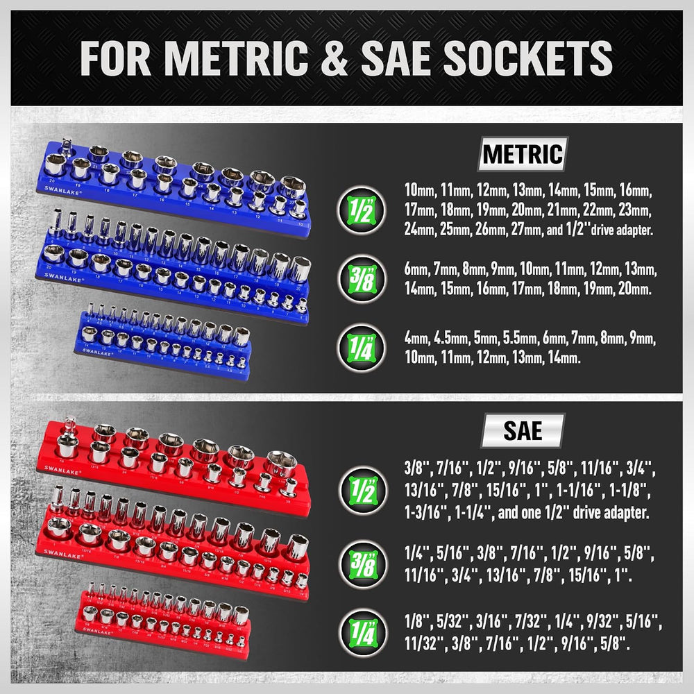 Magnetic Socket Organizer Set, 6PCS Socket Holder, 1/4", 3/8", 1/2&...