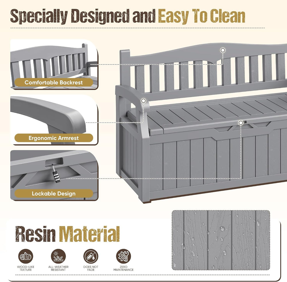 80-Gallon Outdoor Storage Bench, Waterproof Deck Box with Lockable Lid & ...