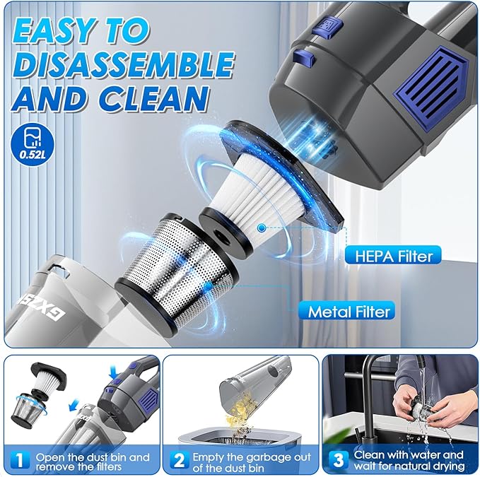 Gxzsk Handheld Vacuum Cordless, 15000PA Strong Suction Hand Held Car Vacuum