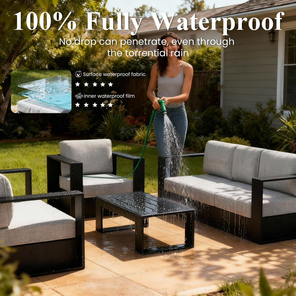 4 Piece Oversized Aluminum Outdoor Furniture Set with Fire Pit
