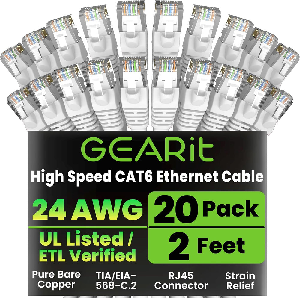 GEARit Cat 6 Ethernet Cable Cat6 Network Patch, Snagless Cord, Internet (20-P...