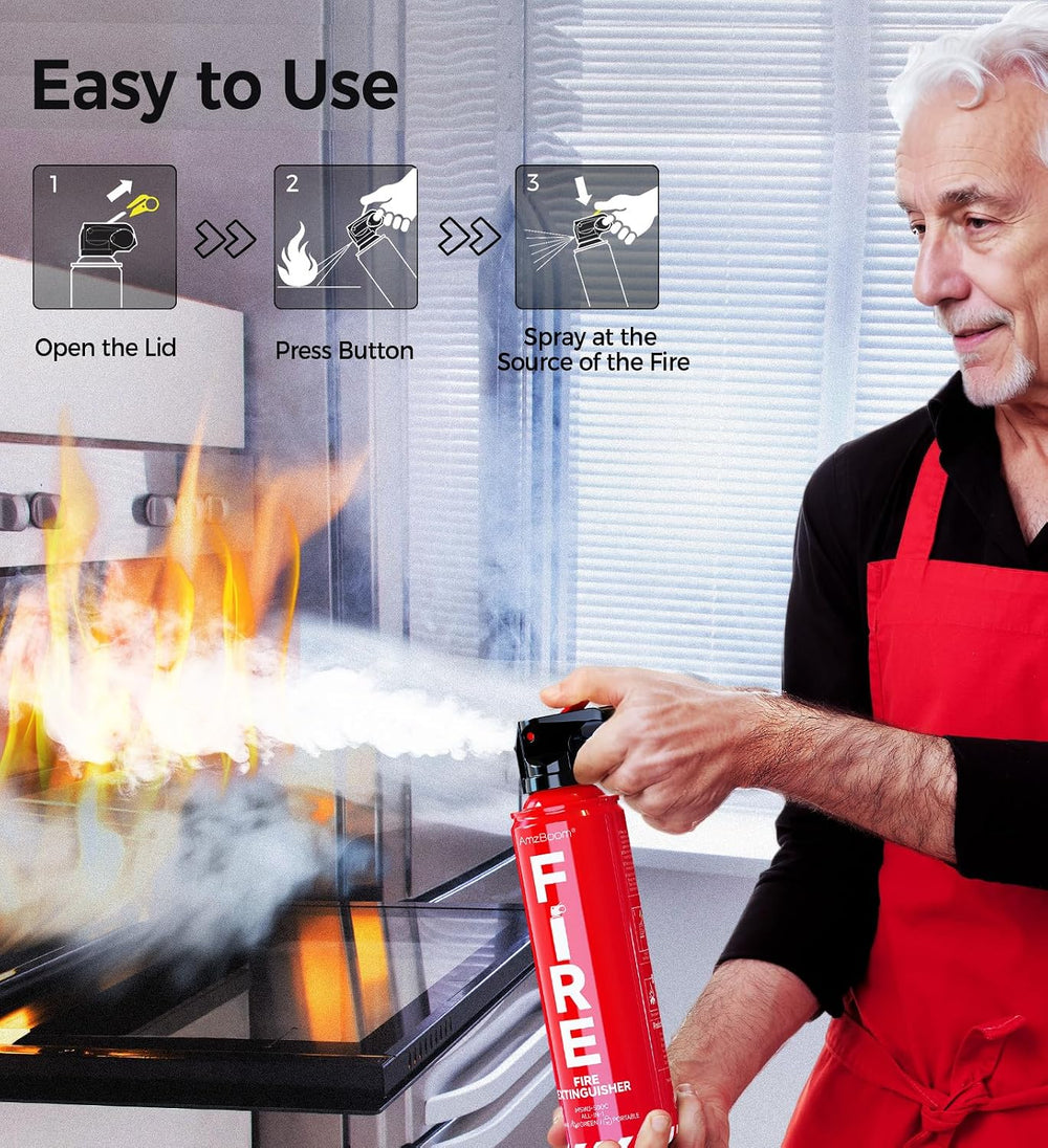 AmzBoom 2-Pack Fire Extinguisher Kit,Compact ABCK Spray for Home, Kitchen, Ca...