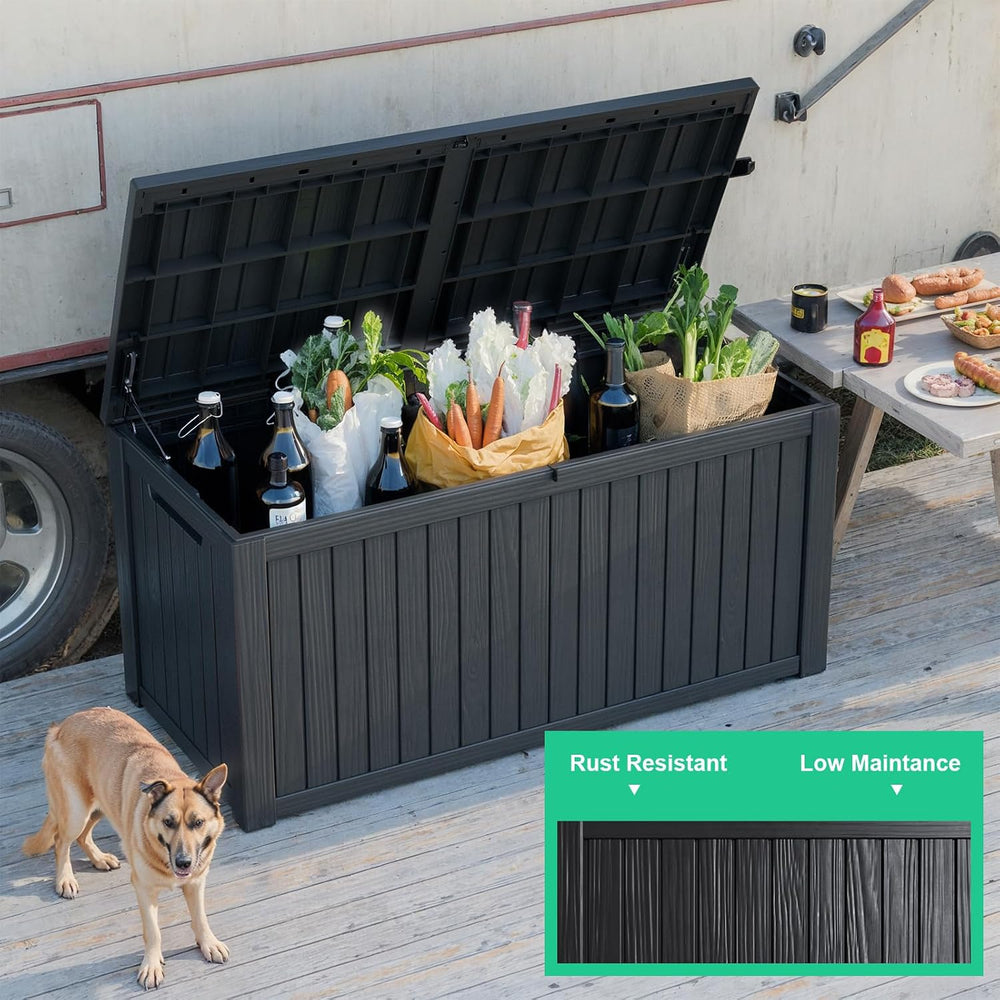 180 Gallon Waterproof Outdoor Storage Box,Resin Deck Box,Lockable Outside Sto...