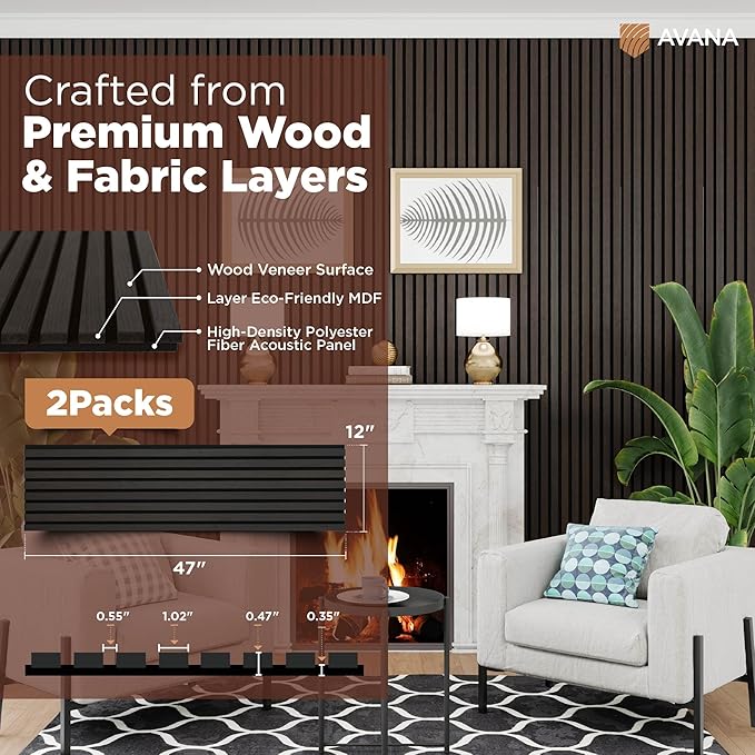Avana Modern Acoustic Wood Wall Panels – 47.2 x 12.6 Inch Smoke Oak Acoustic ...