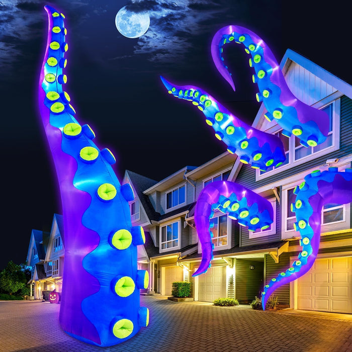 1PCS 14FT Giant Halloween Inflatables Octopus Tentacles, Huge Halloween Decorations Outdoor Build-in LED Lights Vivid Spooky Blow Up Yard Decoration Large Blowups Holiday Lawn Party Yard -Style B