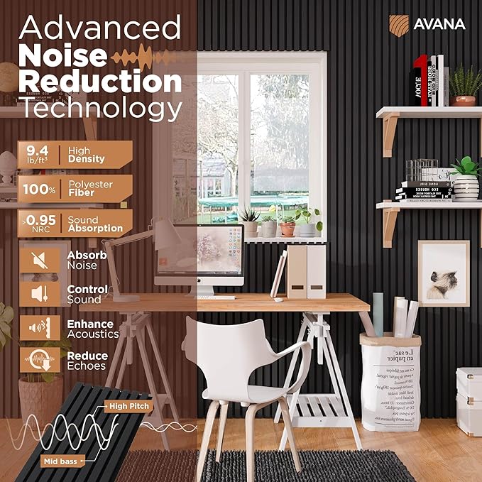 Avana Modern Acoustic Wood Wall Panels – 47.2 x 12.6 Inch Black Oak Acoustic
