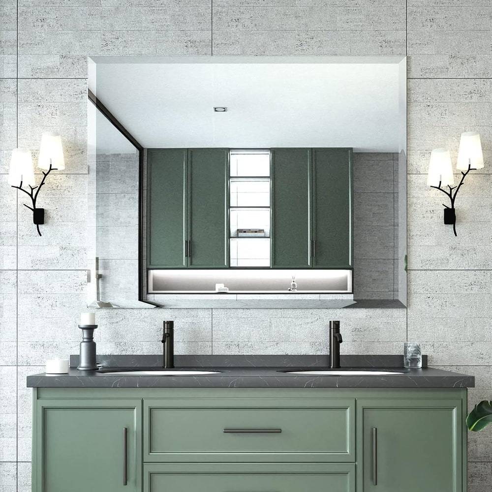 Mirrorons Beveled Mirror, Wall Mirror 40" x 32", Frameless Rectangl...