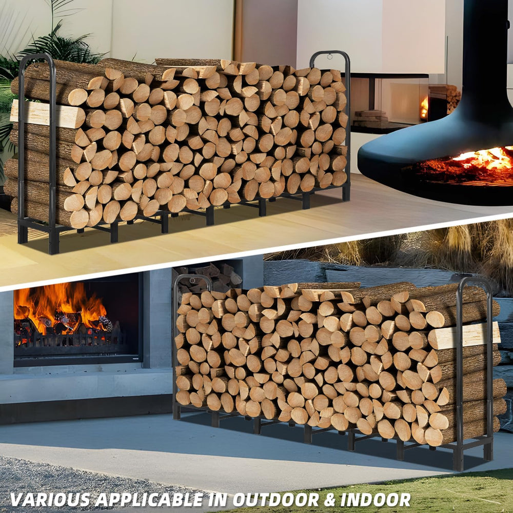8FT Firewood Rack Heavy Duty Fireplace Storage Log Rack for Indoor&Outdoor