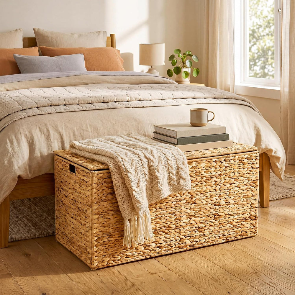 Wonderjune 42 x 20 x 18.5 Inch Water Hyacinth Wicker Storage Trunk
