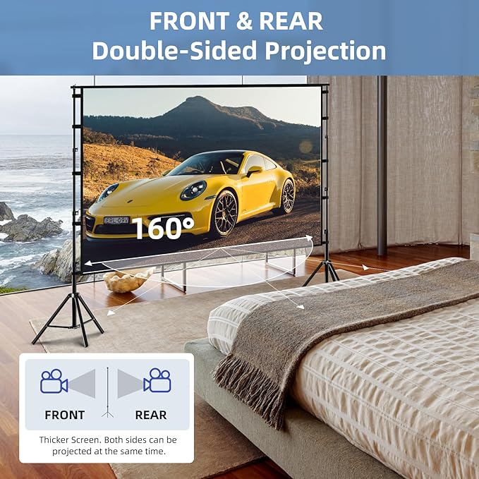 TOWOND Projector Screen and Stand, 100 inch Projection Screen Outdoor Indoor