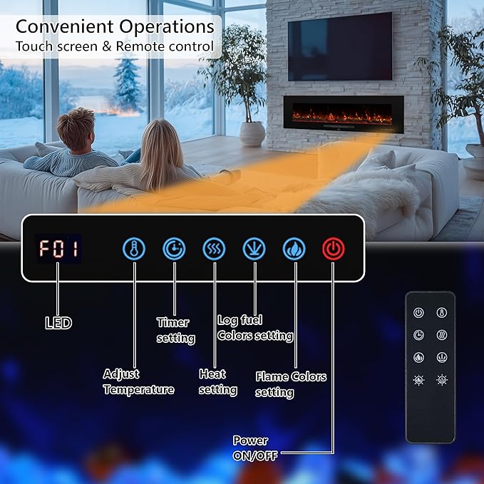 84 inches Electric Fireplace, Recessed & Wall Mounted Fireplace Heater 13...