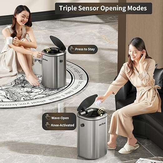 MRBIN Stainless Steel Motion Sensor Tall Bathroom Trash Can