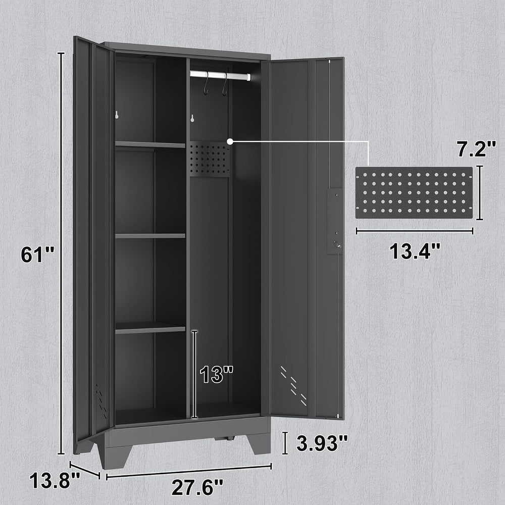 OSEILLC Metal Storage Cabinet with Locking Doors, 61" Tall Garage with H...