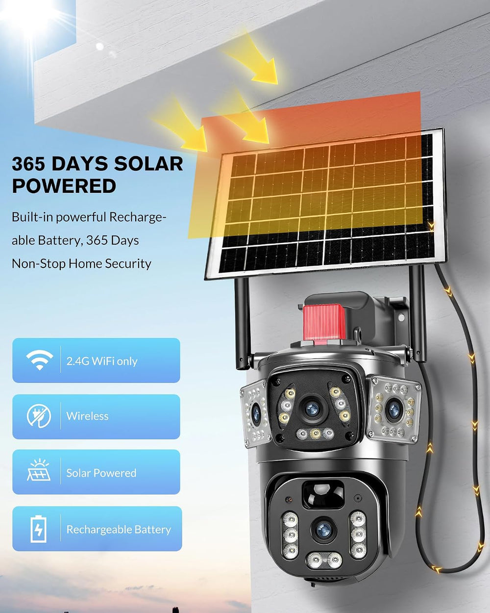 KEPEAK Solar Security Camera Outdoor Wireless, Dual Lens PTZ WiFi Camera 2.4G...