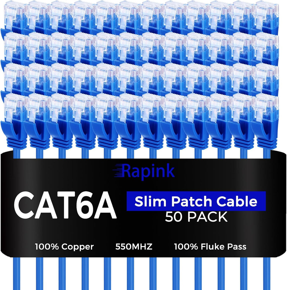 Rapink Patch Cables Cat6a 0.5ft Slim, Cat6a Ethernet Patch Cable 10G Support ...