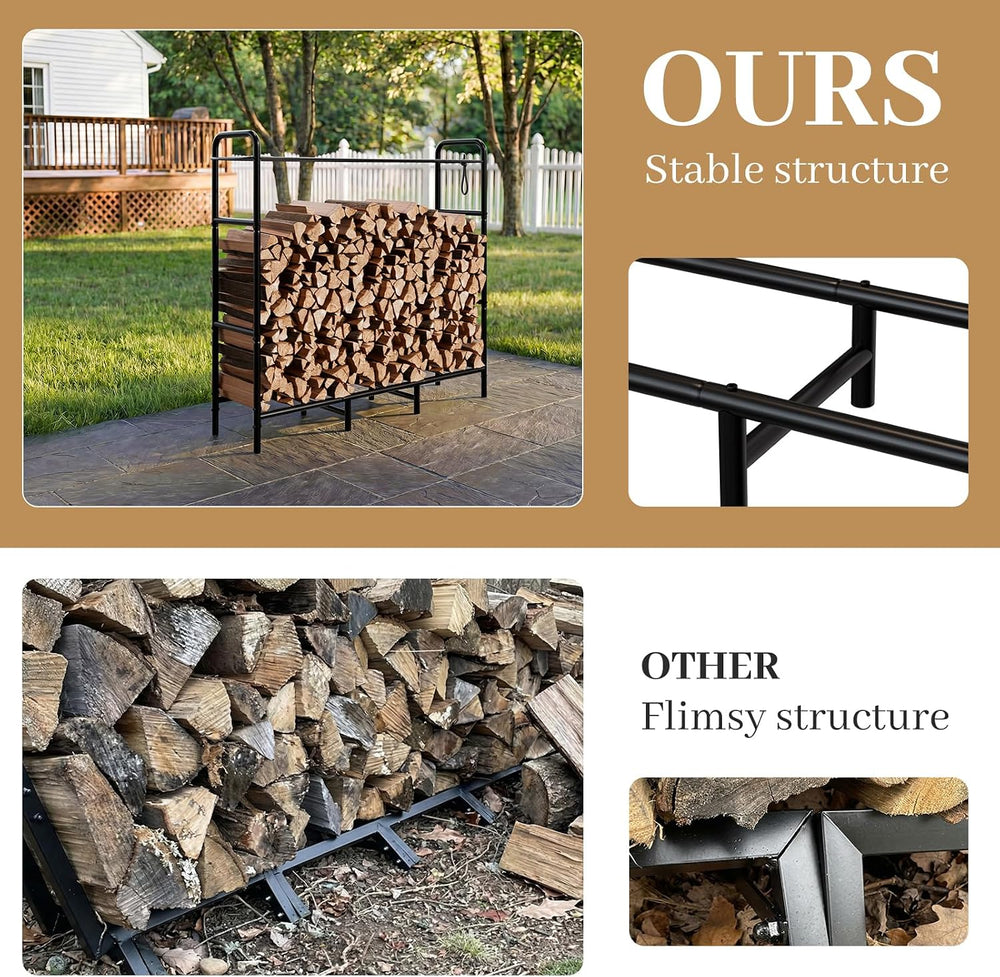 Firewood Rack 4FT Heavy Duty Metal Log Holder Stand for Fireplace