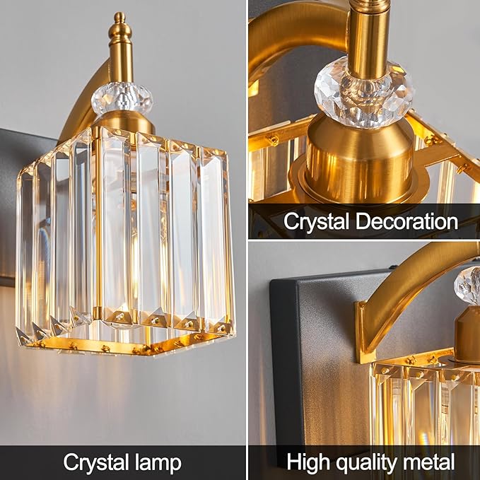 BBLLWJ Modern Bathroom Vanity Light 3-Light Black and Gold Crystal Light