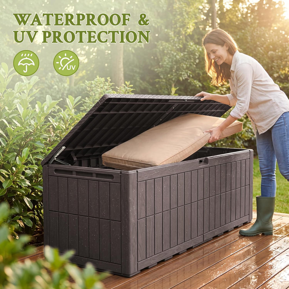 Flamaker 180 Gallon Large Outdoor Storage Box Waterproof, XL Resin Deck Box