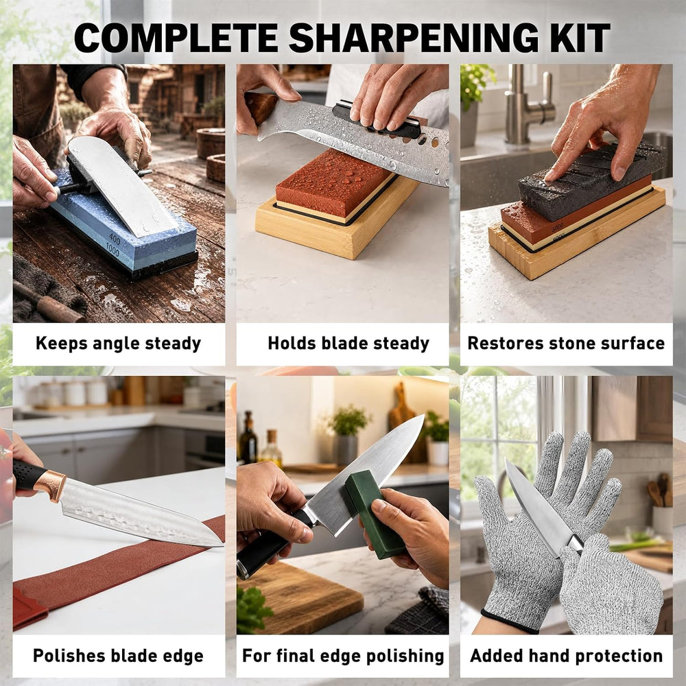 12-Piece Knife Sharpening Stone Set, Whetstone 4 Side 400/1000 3000/8000 Grit...