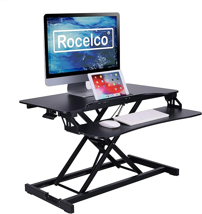 Rocelco Standing Desk Converter 31.5 Inch Sit Stand Up Dual Monitor Tabletop