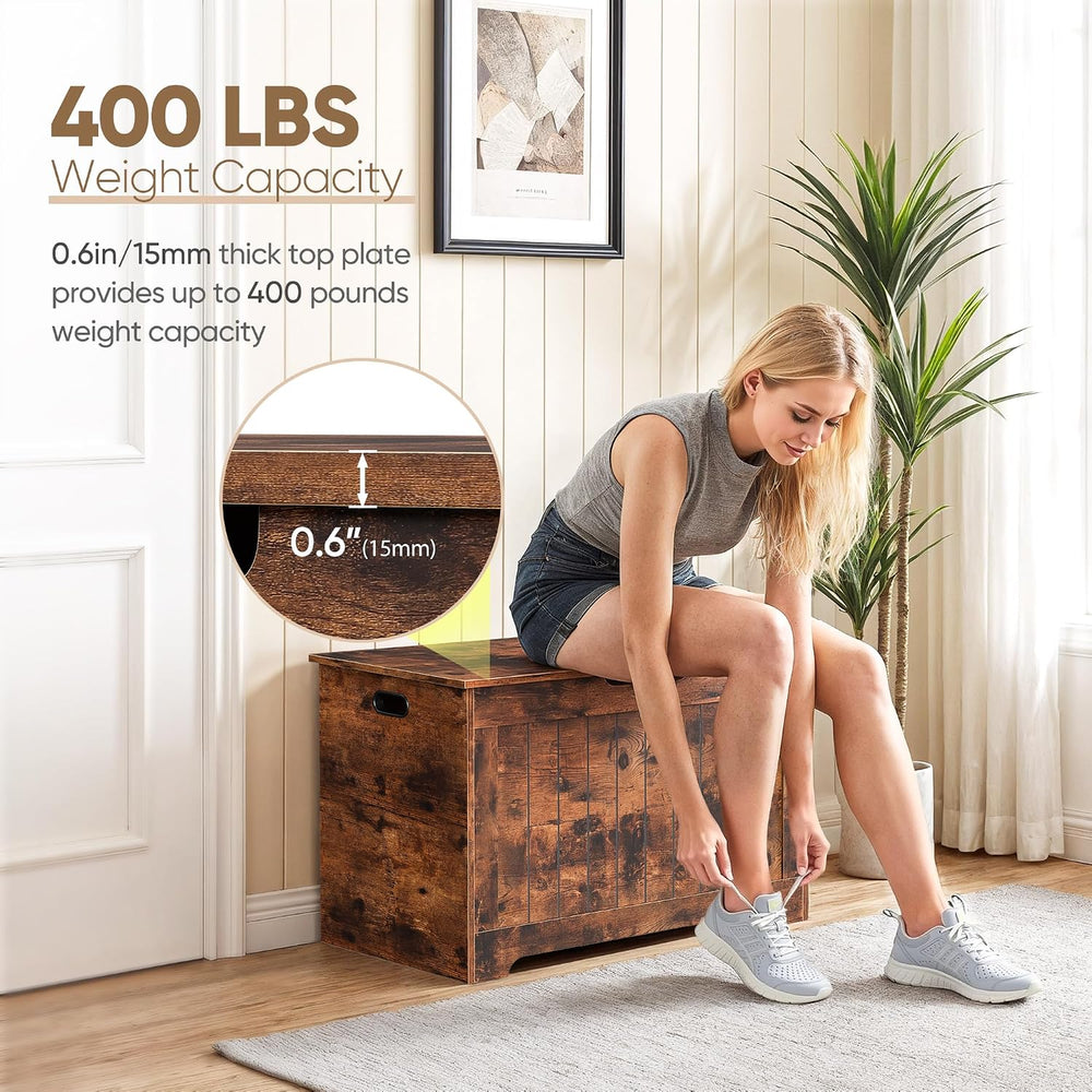 Storage Chest, Wooden Storage Bench with Flip-top Lid & Safety Hinge, Sto...