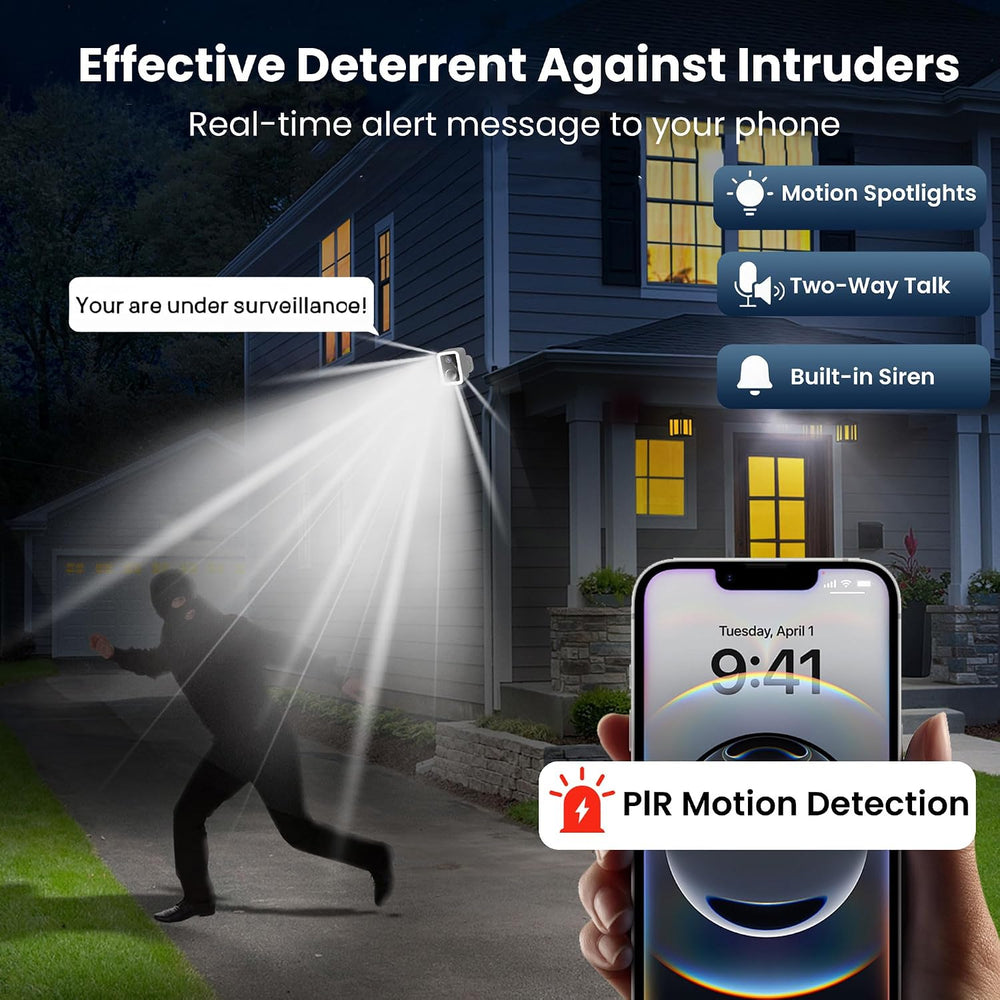 2K Security Cameras Wireless Outdoor, Integrated Spotlight & Siren, AI Mo...