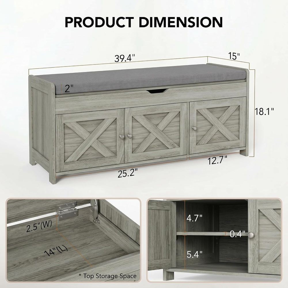 Marsail Shoe Storage Bench with Seating, Farmhouse Entryway Bench with Shoe S...