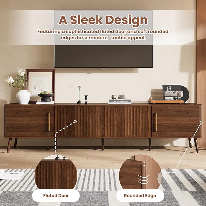 Merax Mid Century 78" TV Stand, Modern Fluted Entertainment Center