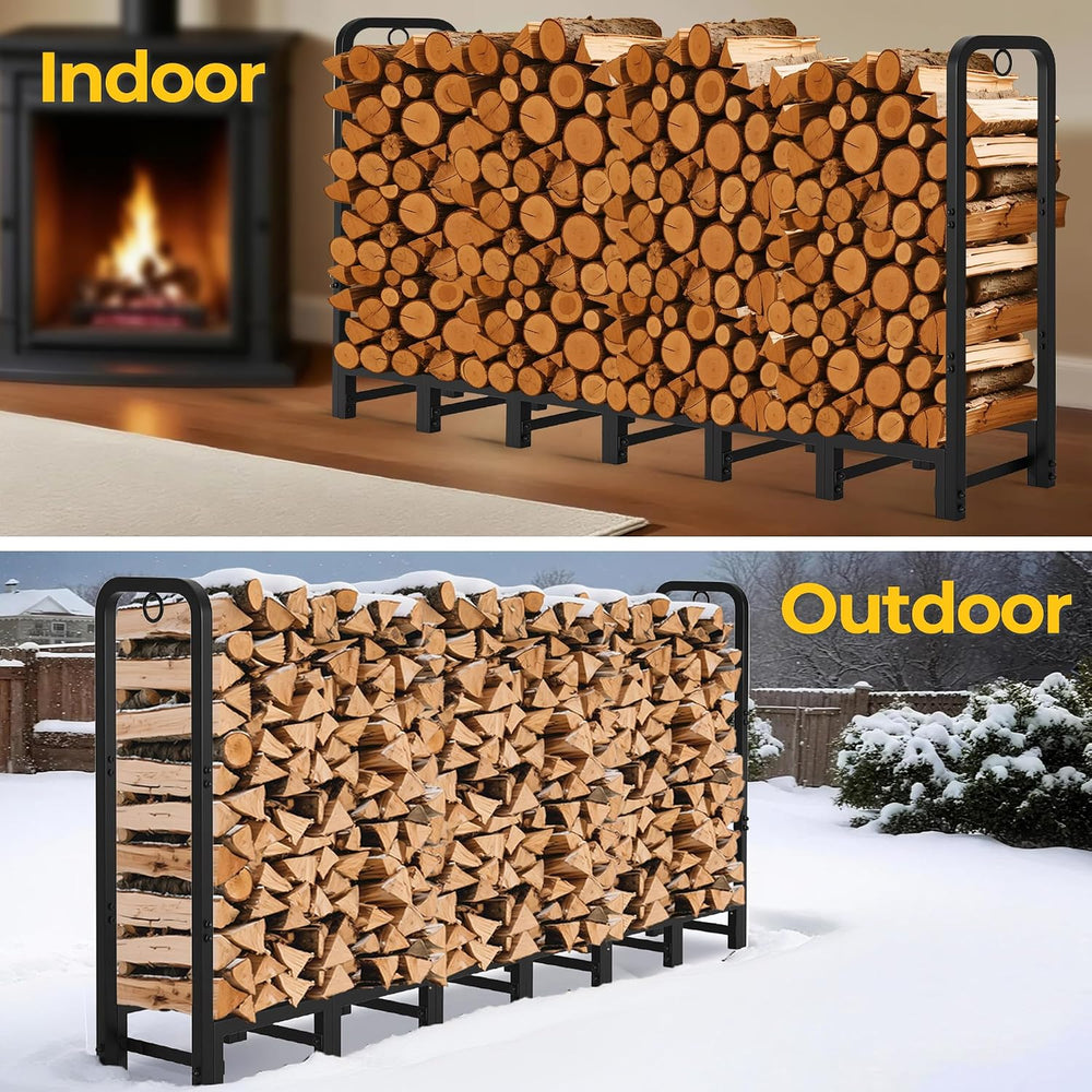 Amagabeli 8ft Firewood Log Rack Outdoor Heavy Duty Logs Holder for Fireplace ...