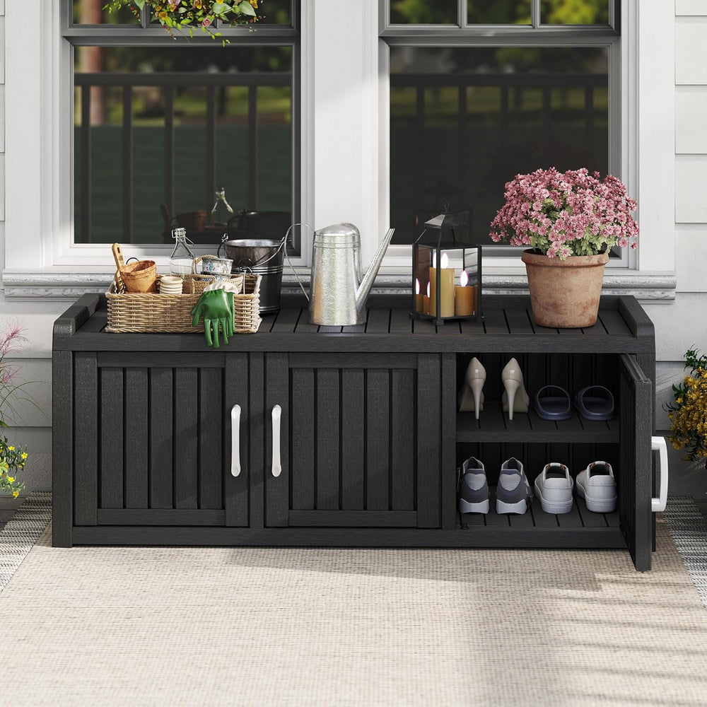 Outdoor Shoe Bench, Waterproof UV-Resistant Indoor Resin Shoe Cabinet, Entryw...