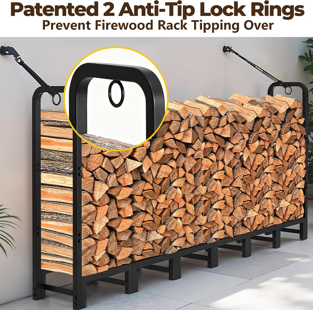 Amagabeli 8ft Firewood Log Rack Outdoor Heavy Duty Logs Holder for Fireplace ...