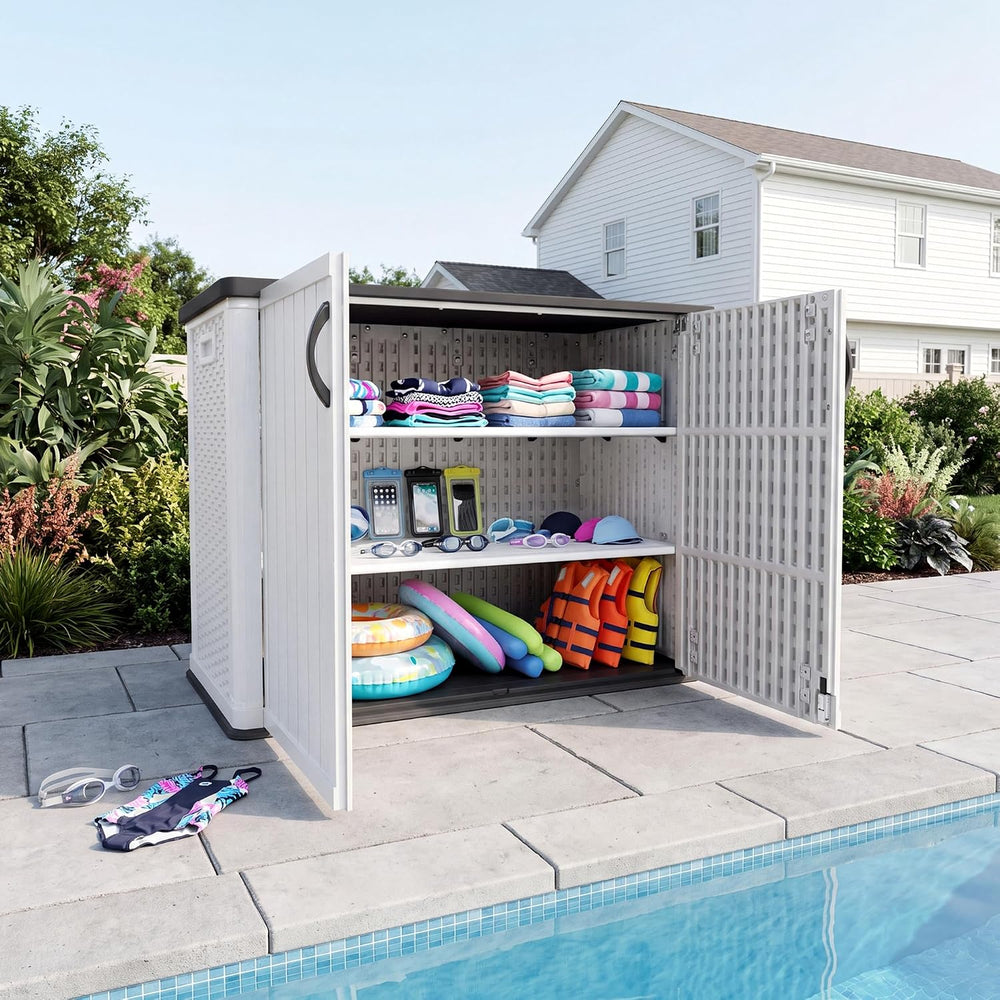 Devoko 26 Cu Ft Resin Outdoor Storage Cabinet with Lockable Doors, White