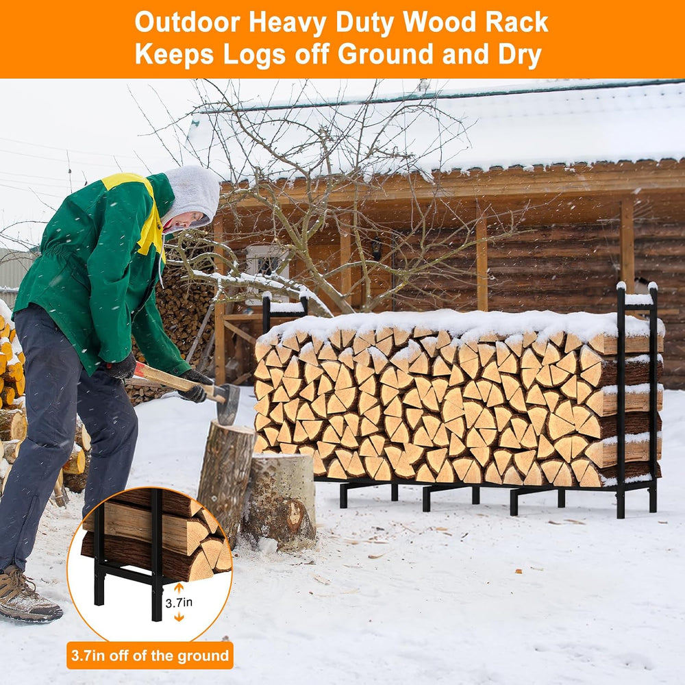 5.3ft Black Firewood Rack Outdoor, Heavy Duty Adjustable