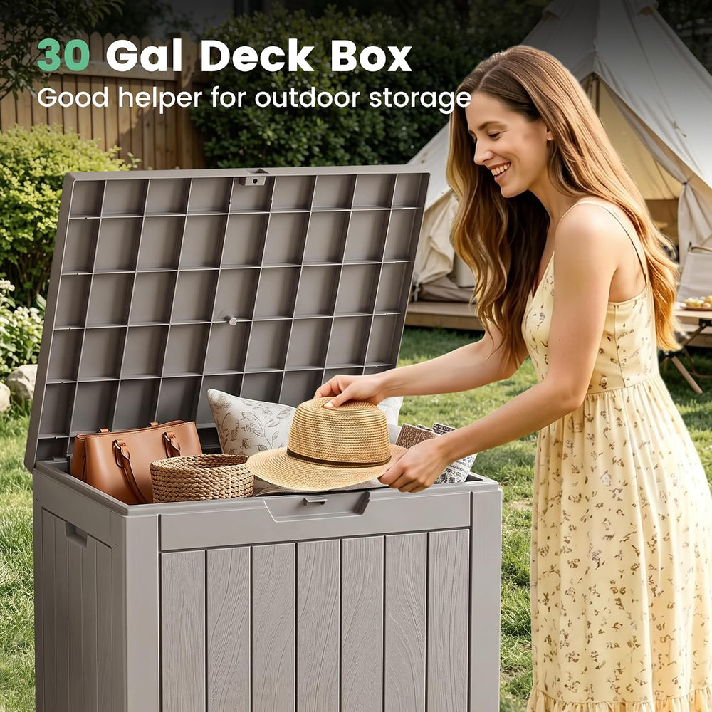 30 Gallon Outdoor Storage Box, Waterproof Resin Deck Box with Side Handles, L...