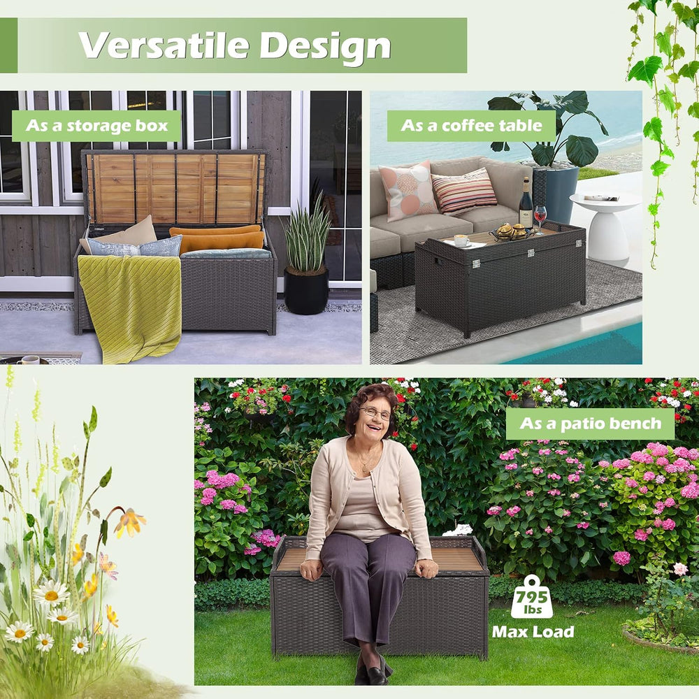 Tangkula 45 Gallon Outdoor Storage Bench, Mix Brown Rattan Storage Container ...