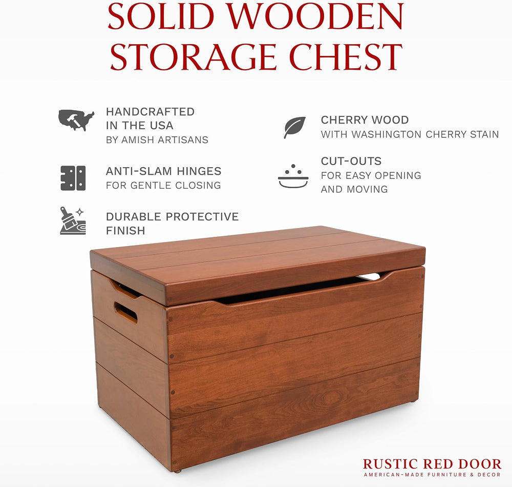 Amish Made Wooden Storage Chest Trunk Box with Lid and Handles for Bedroom, B...