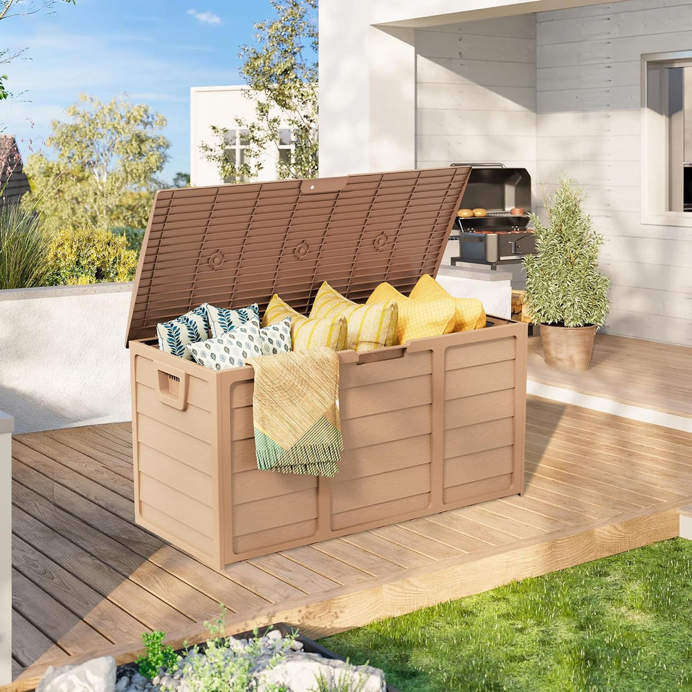 75 Gallon Outdoor Deck Box - Heavy Duty Resin Storage with Lockable Lid, UV R...
