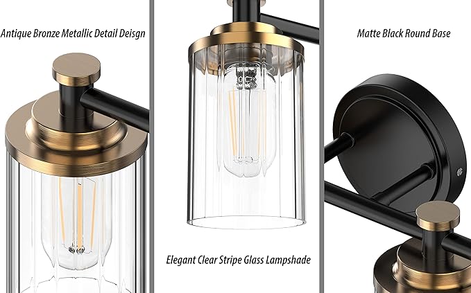 PHIXART Bathroom Lighting Fixtures Black and Gold Bathroom Vanity Light
