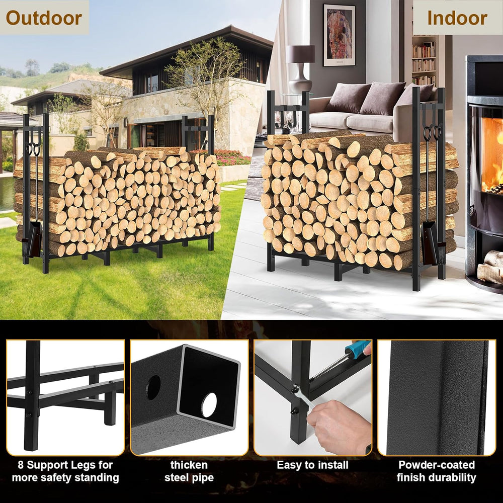 4FT Outdoor Firewood Rack, Wood Storage with 600D Waterproof Oxford Cover Hea...