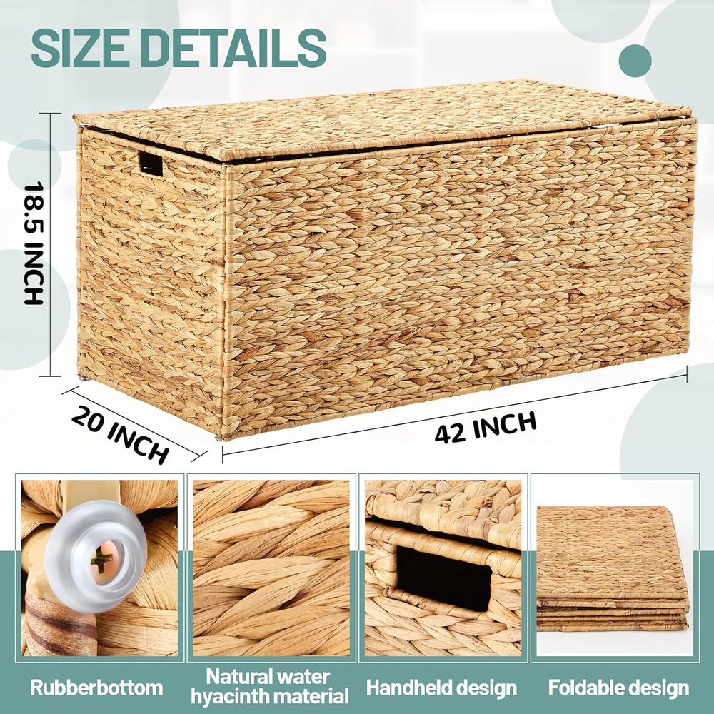 Wonderjune 42 x 20 x 18.5 Inch Water Hyacinth Wicker Storage Trunk