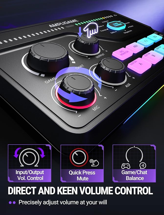 Fifine Gaming Mixer for Voice Chat and Streaming- 7.1ch Surround Sound