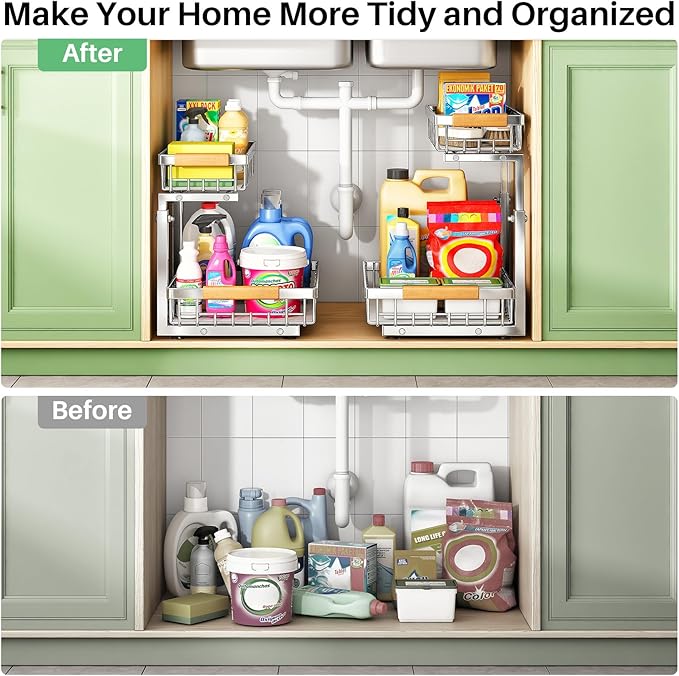 Under Sink Organizer, Stainless Steel 1-Pack 2 Tier Under Sink Organizers and