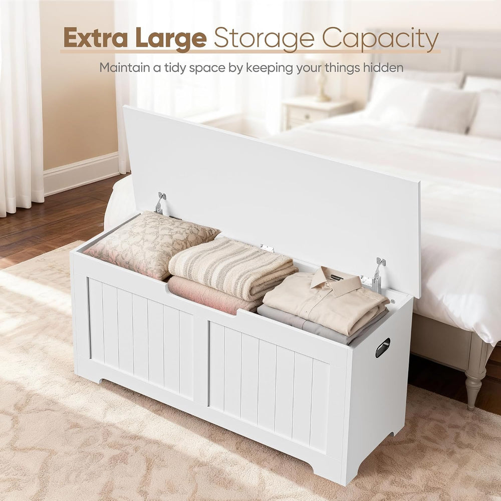 Wooden Storage Chest Box with Flip-top Lid & Safety Hinge, 39.4 Inch Livi...
