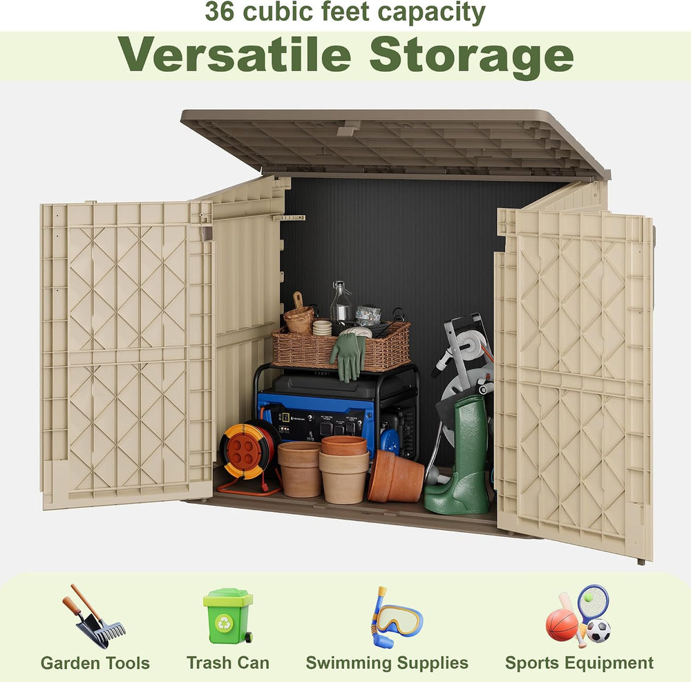 Plastic Outdoor Storage Shed, 36 Cu Ft Waterproof Outdoor Storage Cabinet wit...